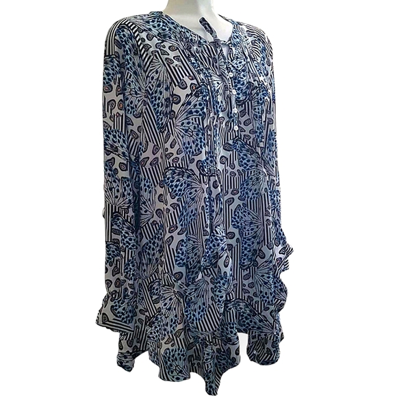 Melissa Mcarthy 7Seven collection asymmetric flowy striped butterfly boho top 1X - Picture 9 of 9